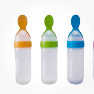Home baby silicone food feeder bottle 90ml with spoon – set of 3